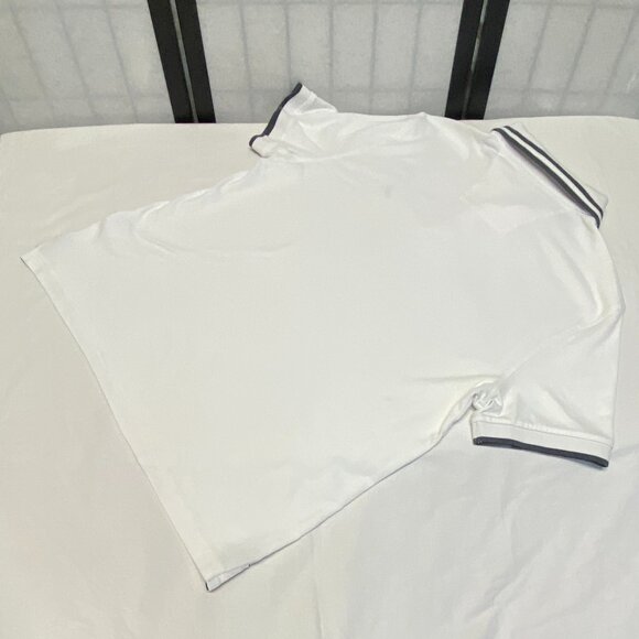 Nautica Short Sleeve Striped Band Collar Sleeve 2 Button Polo Shirt White Navy L - Picture 9 of 12